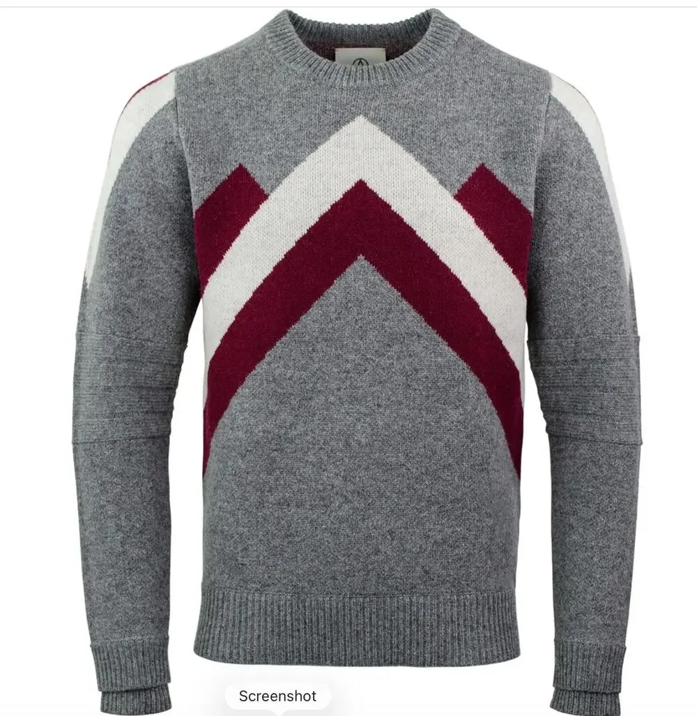 Alps & Meters Sweater Mens XXL Gray Red 100% Wool Ski Racer Logo Pullover